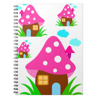 Carnet Maison Champignon Rose Mignonne et Nuages Couvertu