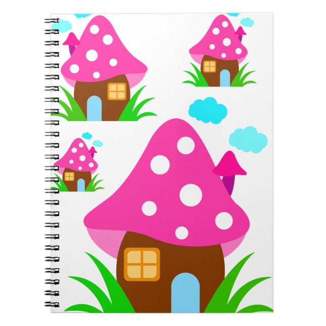 Carnet Maison Champignon Rose Mignonne et Nuages Couvertu (Devant)