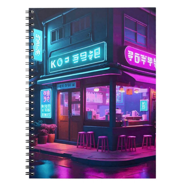 Carnet Maison de café néon coréenne LoFi Art  (Devant)