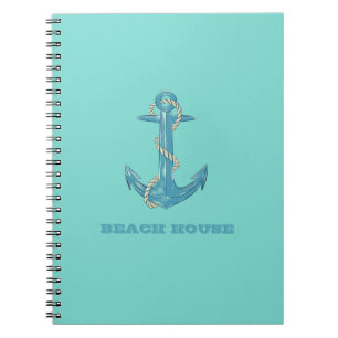 Carnet Maison de plage nautique,Ancre,Corde,Vert menthe  