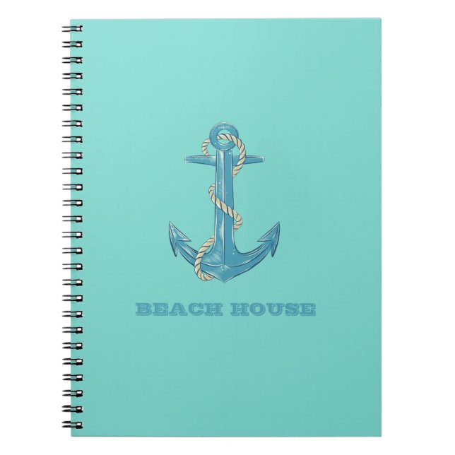 Carnet Maison de plage nautique,Ancre,Corde,Vert menthe   (Devant)