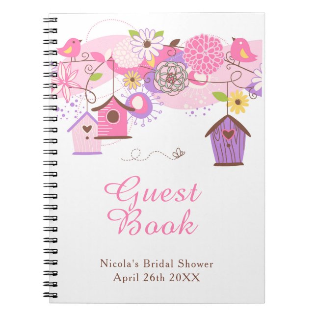 Carnet Maison d'oiseau Florale Rose et Violet Mariage (Devant)