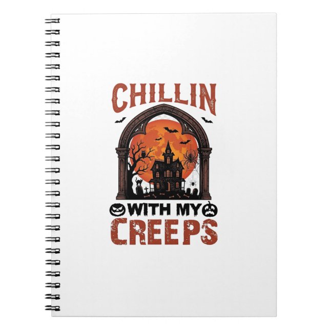 Carnet Maison hantée Halloween Chillin Creeps Lune Orange (Devant)