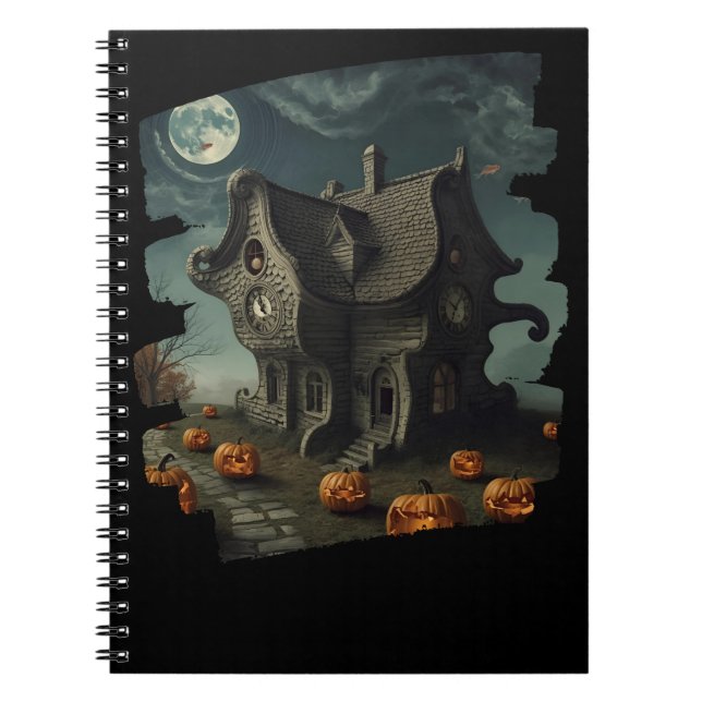 Carnet Maison Haunween avec Citrouilles et Pleine lune (Devant)