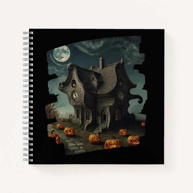 Carnet Maison Haunween avec Citrouilles et Pleine lune (Devant)