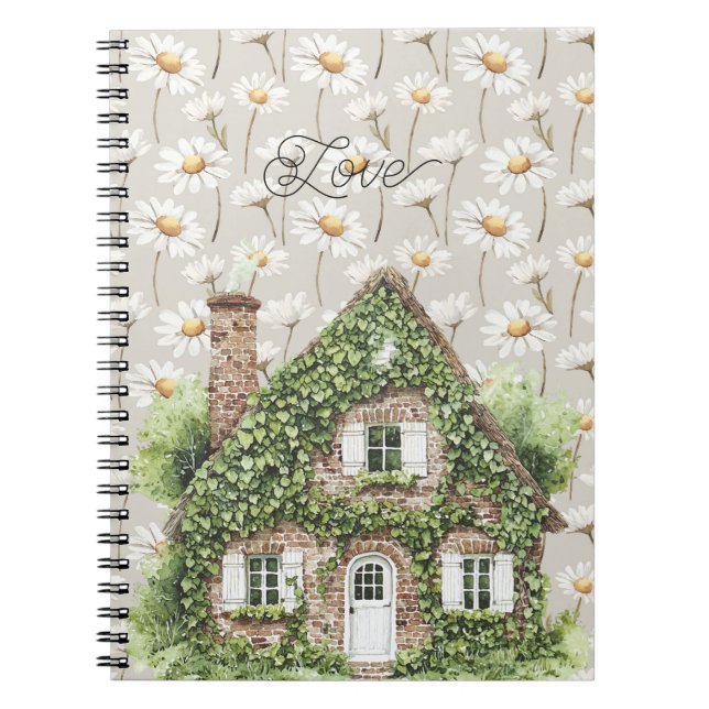 Carnet Maison recouverte de fleurs de marguerite de lierr (Devant)