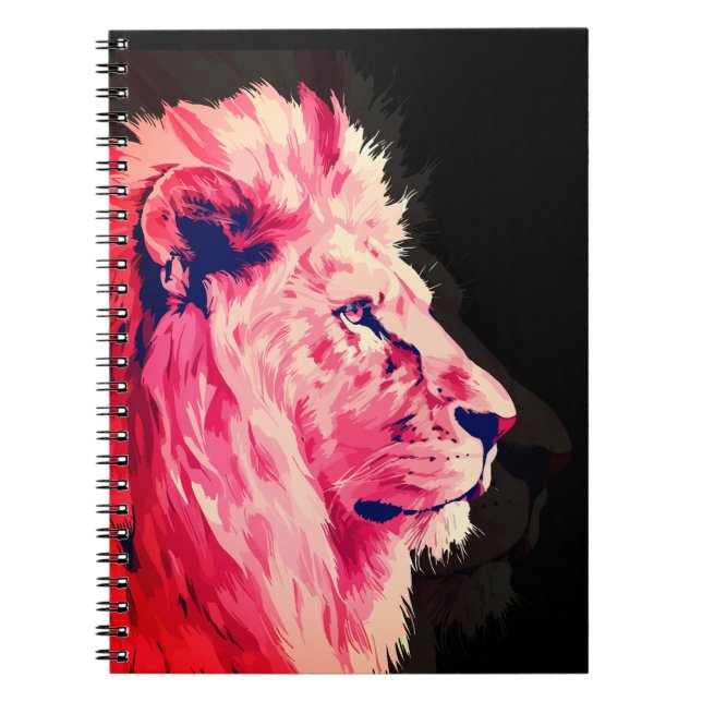 Carnet Majesté Lion Rose sur Toile Noire (Devant)