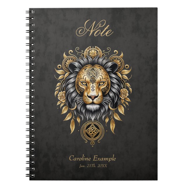 Carnet Majestic tête de lion dorée avec crinière noire (Devant)