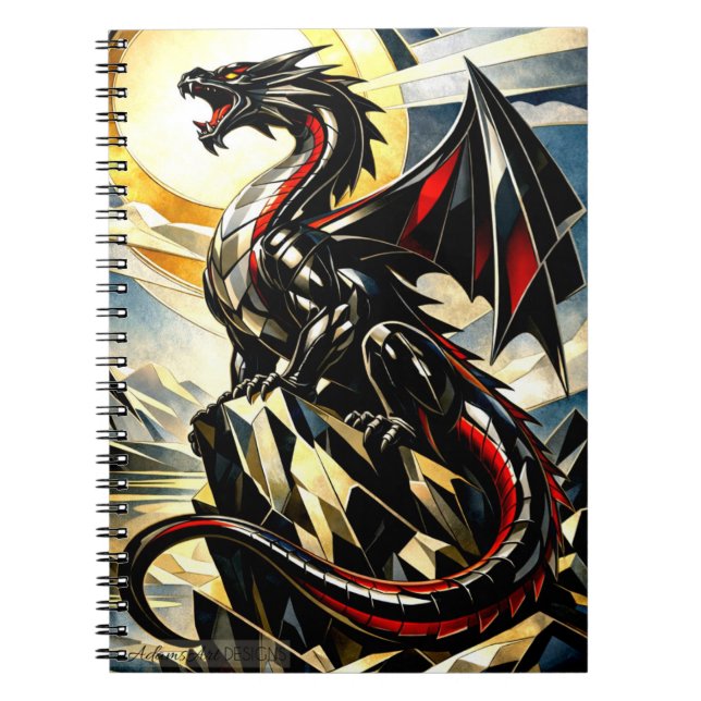 Carnet Majestueux dragon noir sous soleil doré (Devant)