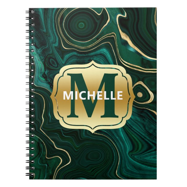 Carnet Malachite vert foncé et feuille d'or avec veines s (Devant)