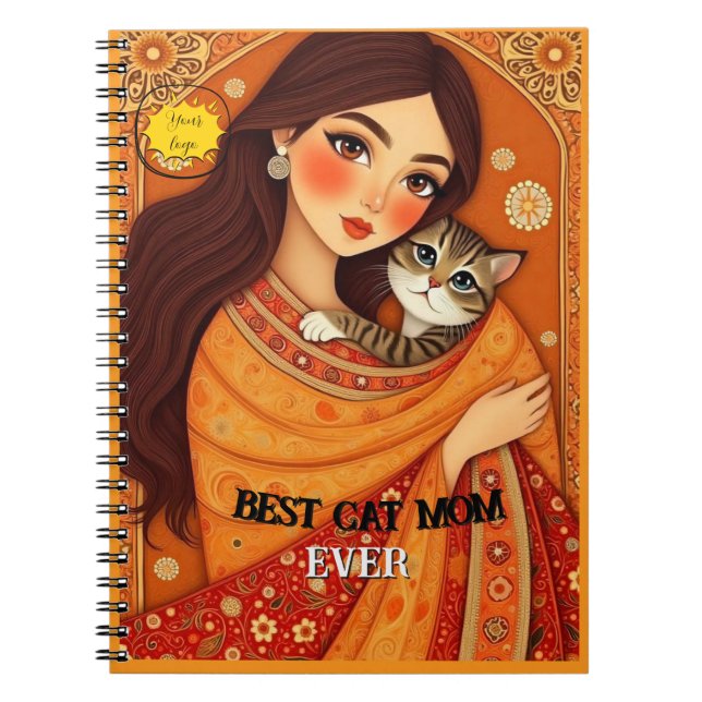 Carnet Maman amoureuse de chats Photo orange (Devant)