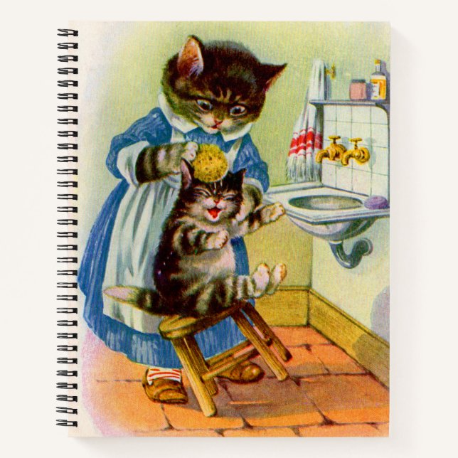Carnet Maman chat des années 30 lave son chaton (Devant)
