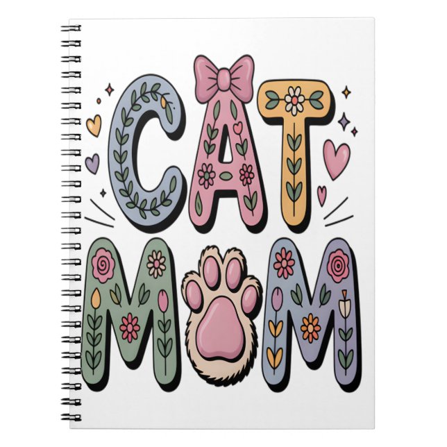 Carnet Maman chat floral avec empreinte de patte (Devant)