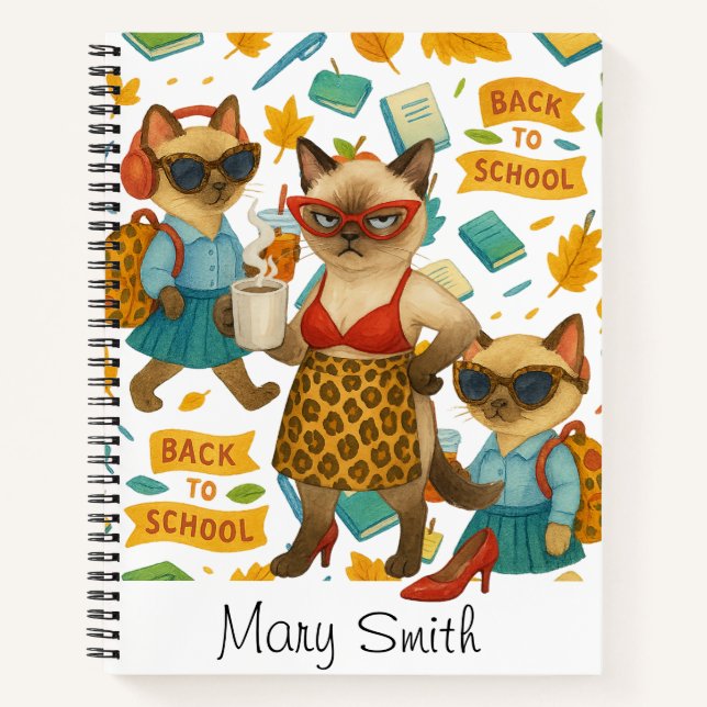 Carnet Maman chat  Thème de rentrée scolaire pour les amo (Devant)
