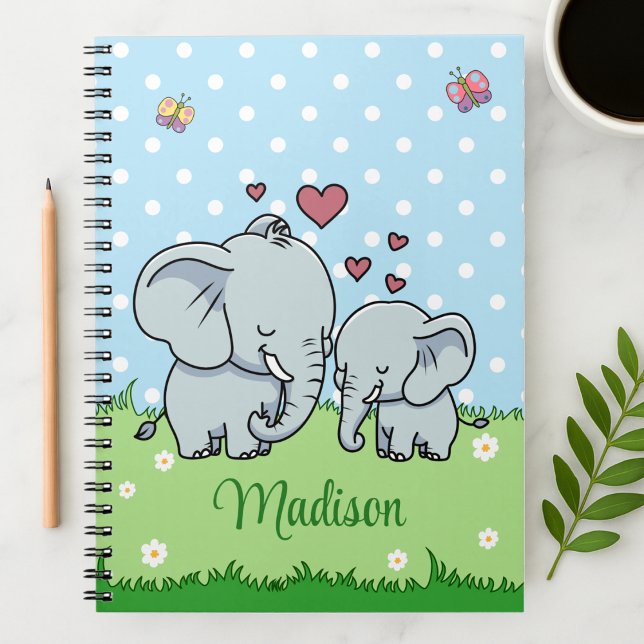 Carnet Maman et bébé éléphant mignons, Personnalisé (Créateur téléchargé)