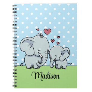 Carnet Maman et bébé éléphant mignons, personnalisé vert