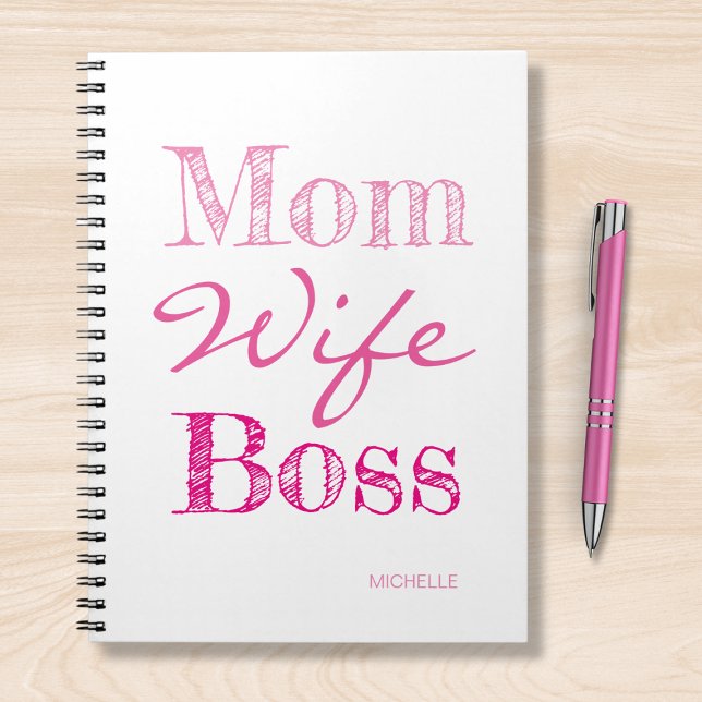 Carnet Maman Femme Boss Typography Ajouter Votre Nom (Créateur téléchargé)