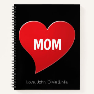 Carnet Maman personnalisée, coeur rouge lettres blanches