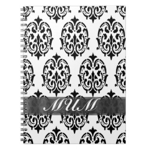 Carnet Maman personnalisée noir et blanc damassé