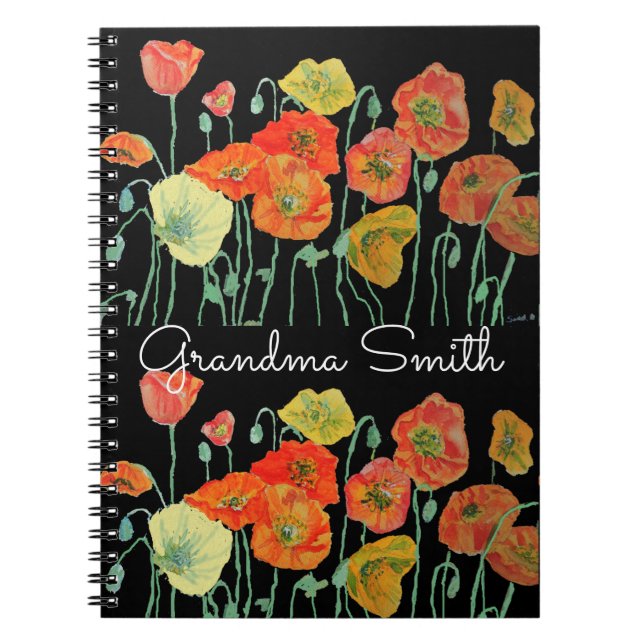 Carnet Mamie Coquelicots orange rouge aquarelle florale (Devant)