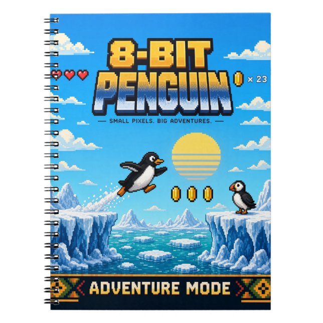 Carnet Manchot, Pixel Art Rétro 8 Bits (Devant)