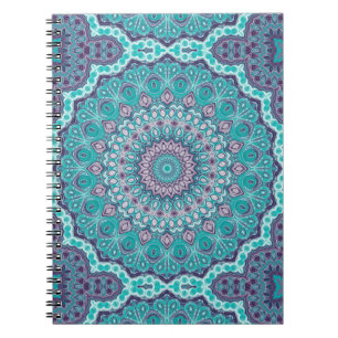 Carnet Mandala à l'aquarelle en turquoise et violet