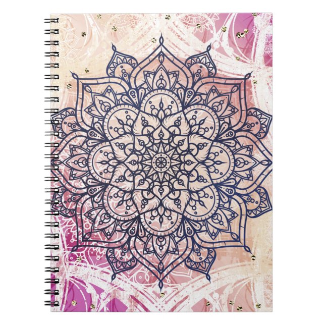 Carnet Mandala aérien heureux rose violet jaune bleu et o (Devant)