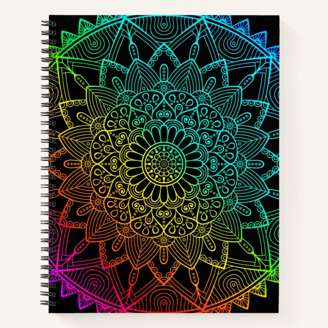 Carnet Mandala Arc-en-ciel noir  (Devant)