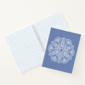 Carnet Mandala blanc exotique sur Arrière - plan bleu