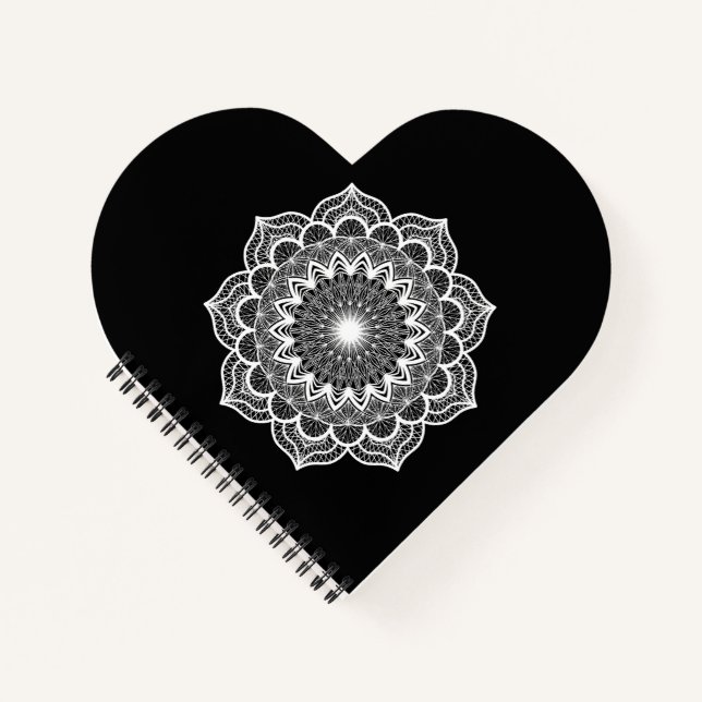 Carnet Mandala blanc sur fond noir (Devant)