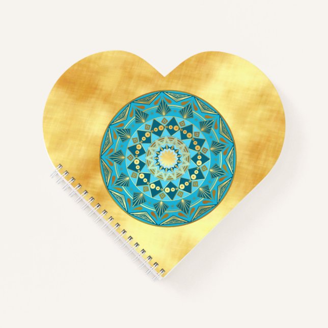 Carnet Mandala bleu or sur fond or doux (Devant)