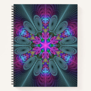 Carnet Mandala coloré frappant art fractal kaléidoscope