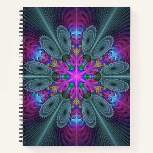 Carnet Mandala coloré frappant art fractal kaléidoscope (Devant)