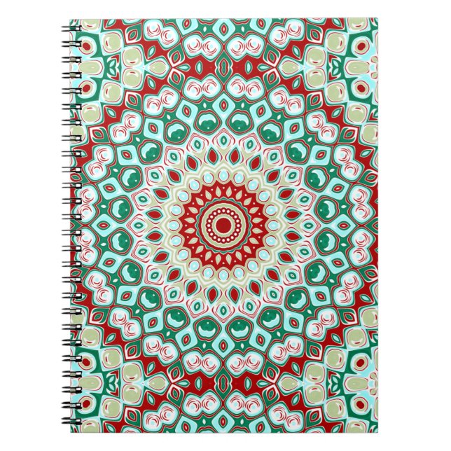 Carnet Mandala des Fêtes en Rouge, Vert et Blanc d'Hiver (Devant)