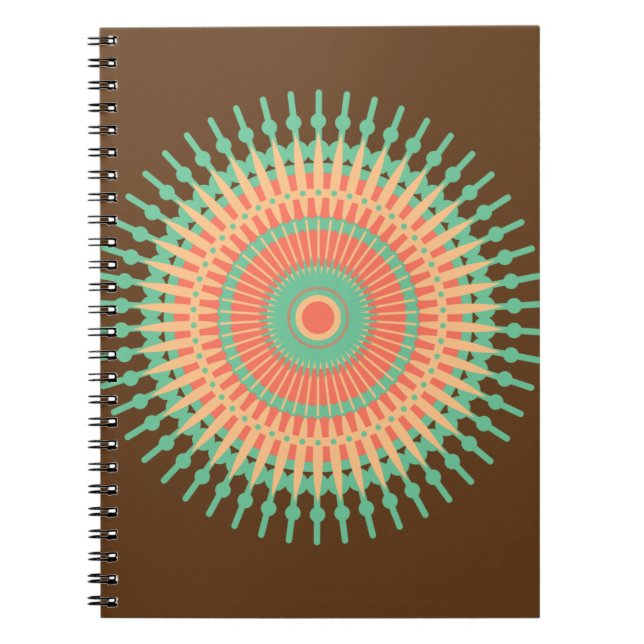 Carnet Mandala design vert, orange indienne (Devant)