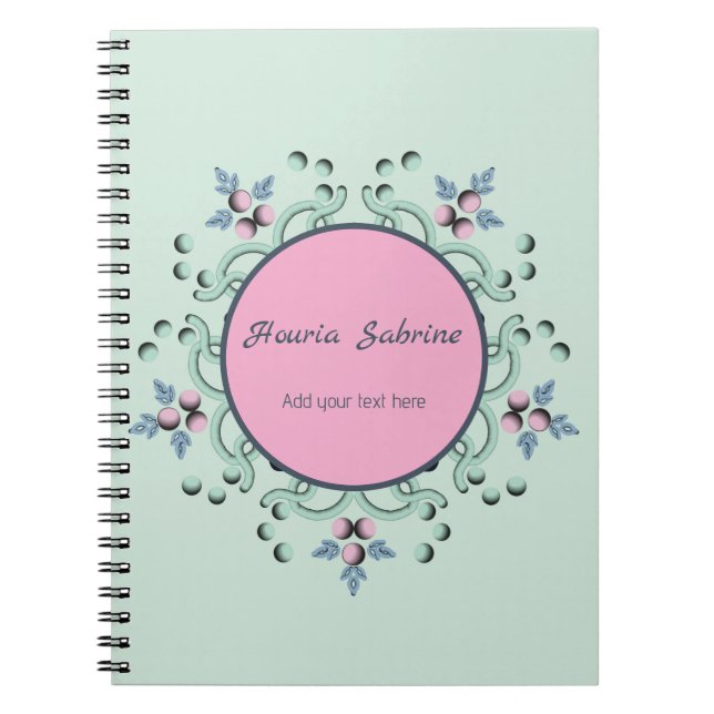 Carnet Mandala Doodles Floral Rose Turquoise Moderne  (Devant)