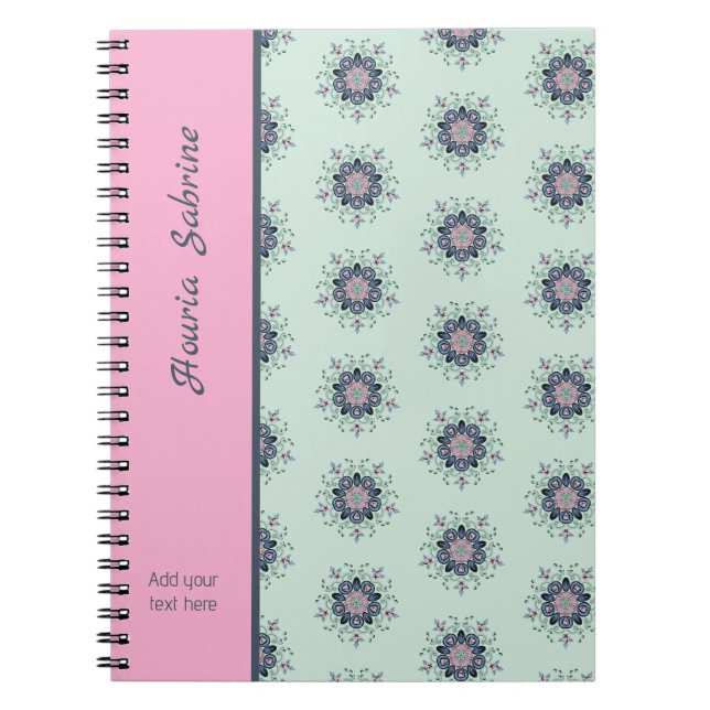 Carnet Mandala Doodles Floral Rose Turquoise Moderne  (Devant)