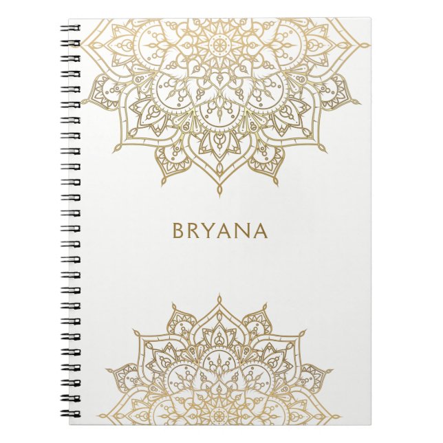 Carnet Mandala doré Glamour chic moderne blanc (Devant)