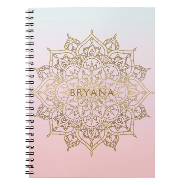 Carnet Mandala doré rose pêche chic glamour moderne glamo (Devant)