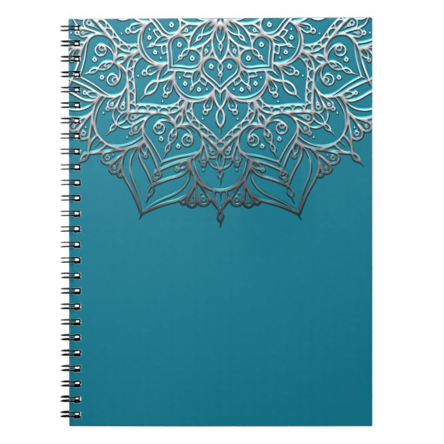 Carnet Mandala élégant minimal marocain bleu-vert et arge (Devant)