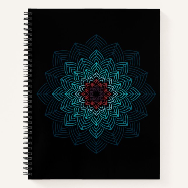 Carnet Mandala Fleur Aqua et Rouge (Devant)