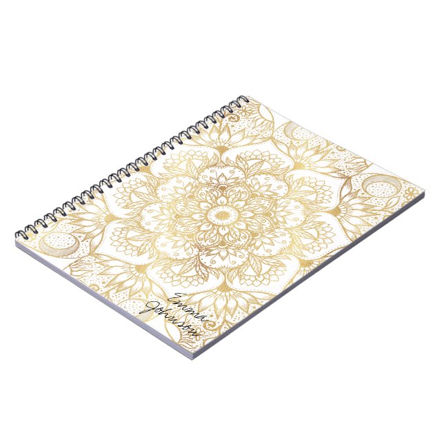 Carnet Mandala floral élégant en or blanc  (Côté gauche)