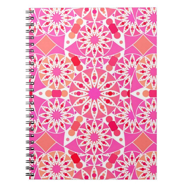 Carnet Mandala motif, tons rose et corail (Devant)