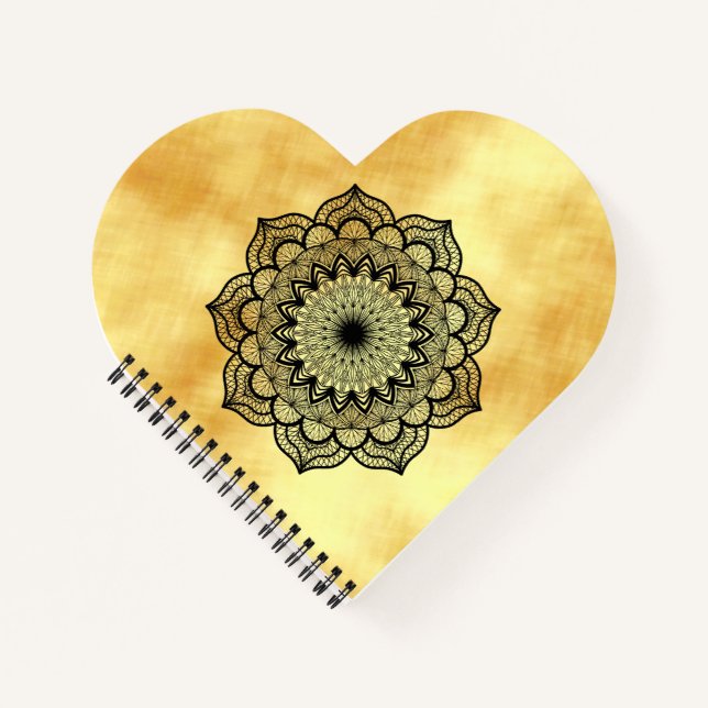 Carnet Mandala noir sur fond or doux (Devant)