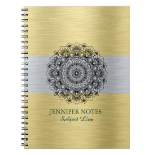 Carnet Mandala noir sur or métallique et argent