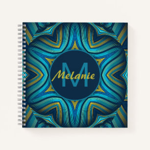 Carnet Mandala Orné Bleu Jaune Abstrait Personnalisé