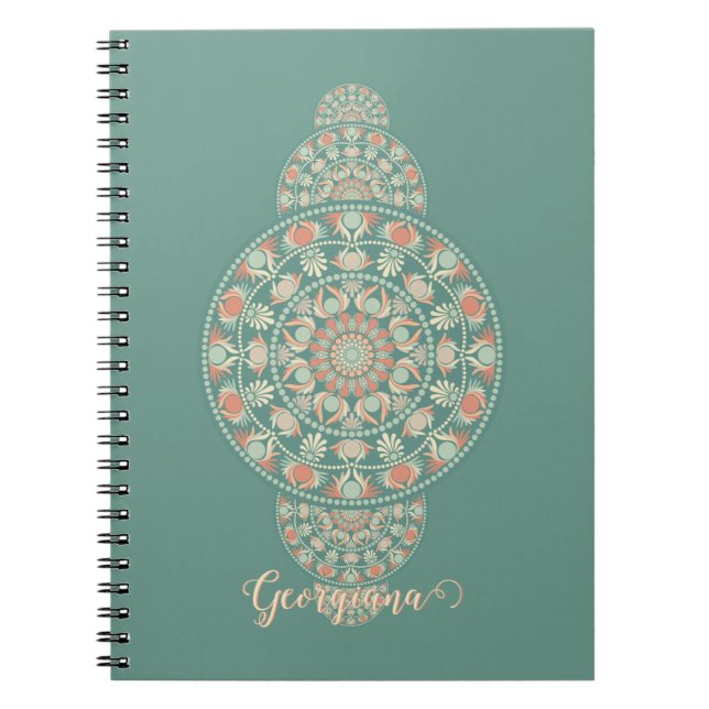 Carnet Mandala Ornementale Rétro Sage & Sable customisé (Devant)