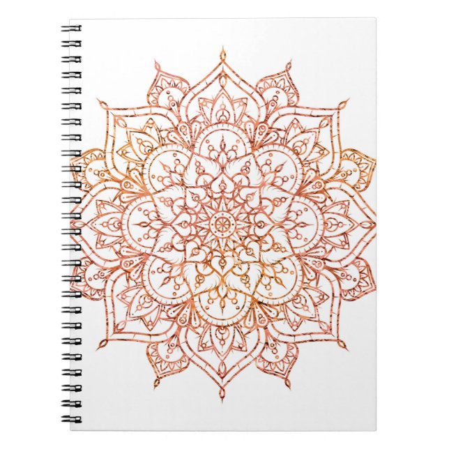 Carnet Mandala rose et orange sur fond blanc Glam (Devant)