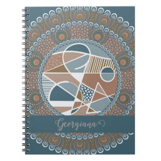 Carnet Mandala Turquoise personnalisé et or Abstrait Acce