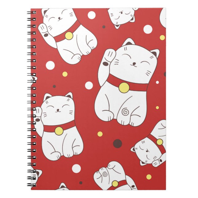 Carnet Maneki-Neko chat, motif japonais de doodle. (Devant)